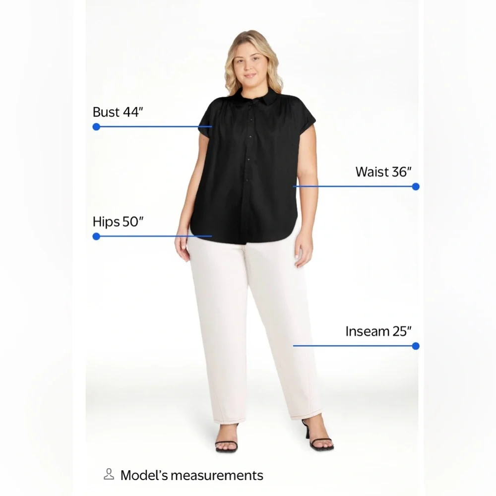 NWT Time and Tru Black Short-Sleeve Button-Down Top - Picture 4 of 8